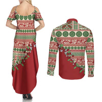 Fiji Marau na Kerisimasi Couples Matching Summer Maxi Dress and Long Sleeve Button Shirt Red Tagimoucia Tapa Masi Tribal - Polynesian Pride