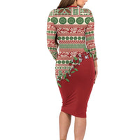Fiji Marau na Kerisimasi Family Matching Long Sleeve Bodycon Dress and Hawaiian Shirt Red Tagimoucia Tapa Masi Tribal LT9 - Polynesian Pride