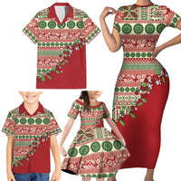 Fiji Marau na Kerisimasi Family Matching Short Sleeve Bodycon Dress and Hawaiian Shirt Red Tagimoucia Tapa Masi Tribal LT9 - Polynesian Pride