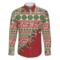 Fiji Marau na Kerisimasi Family Matching Short Sleeve Bodycon Dress and Hawaiian Shirt Red Tagimoucia Tapa Masi Tribal LT9 Dad's Shirt - Long Sleeve Red - Polynesian Pride