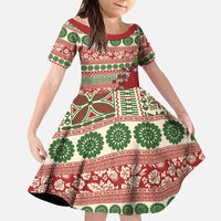 Fiji Marau na Kerisimasi Family Matching Tank Maxi Dress and Hawaiian Shirt Red Tagimoucia Tapa Masi Tribal LT9 Daughter's Dress Red - Polynesian Pride