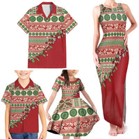 Fiji Marau na Kerisimasi Family Matching Tank Maxi Dress and Hawaiian Shirt Red Tagimoucia Tapa Masi Tribal LT9 - Polynesian Pride