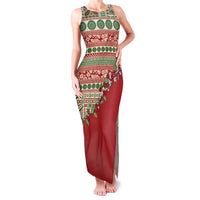 Fiji Marau na Kerisimasi Family Matching Tank Maxi Dress and Hawaiian Shirt Red Tagimoucia Tapa Masi Tribal LT9 Mom's Dress Red - Polynesian Pride