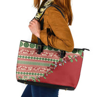 Fiji Marau na Kerisimasi Leather Tote Bag Red Tagimoucia Tapa Masi Tribal - Polynesian Pride