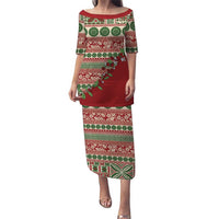 Fiji Marau na Kerisimasi Puletasi Red Tagimoucia Tapa Masi Tribal LT9 Long Dress Red - Polynesian Pride