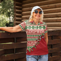 Fiji Marau na Kerisimasi Women Polo Shirt Red Tagimoucia Tapa Masi Tribal - Polynesian Pride