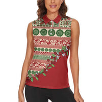 Fiji Marau na Kerisimasi Women Sleeveless Polo Shirt Red Tagimoucia Tapa Masi Tribal - Polynesian Pride