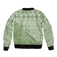 Fiji Marau na Kerisimasi Bomber Jacket Sage Green Tagimoucia Tapa Masi Tribal - Polynesian Pride