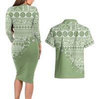 Fiji Marau na Kerisimasi Couples Matching Long Sleeve Bodycon Dress and Hawaiian Shirt Sage Green Tagimoucia Tapa Masi Tribal LT9 - Polynesian Pride