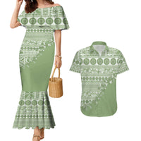 Fiji Marau na Kerisimasi Couples Matching Mermaid Dress and Hawaiian Shirt Sage Green Tagimoucia Tapa Masi Tribal LT9 Green - Polynesian Pride