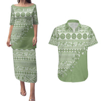 Fiji Marau na Kerisimasi Couples Matching Puletasi and Hawaiian Shirt Sage Green Tagimoucia Tapa Masi Tribal LT9 Green - Polynesian Pride