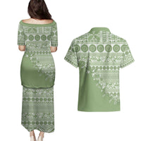 Fiji Marau na Kerisimasi Couples Matching Puletasi and Hawaiian Shirt Sage Green Tagimoucia Tapa Masi Tribal LT9 - Polynesian Pride