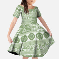 Fiji Marau na Kerisimasi Family Matching Mermaid Dress and Hawaiian Shirt Sage Green Tagimoucia Tapa Masi Tribal LT9 Daughter's Dress Green - Polynesian Pride