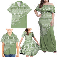 Fiji Marau na Kerisimasi Family Matching Off Shoulder Maxi Dress and Hawaiian Shirt Sage Green Tagimoucia Tapa Masi Tribal LT9 - Polynesian Pride