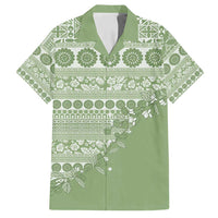 Fiji Marau na Kerisimasi Family Matching Off Shoulder Maxi Dress and Hawaiian Shirt Sage Green Tagimoucia Tapa Masi Tribal LT9 Dad's Shirt - Short Sleeve Green - Polynesian Pride