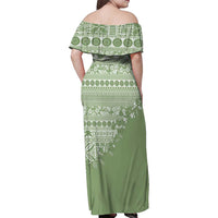 Fiji Marau na Kerisimasi Family Matching Off Shoulder Maxi Dress and Hawaiian Shirt Sage Green Tagimoucia Tapa Masi Tribal LT9 - Polynesian Pride