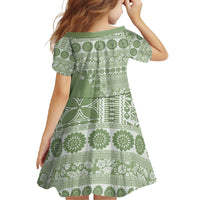Fiji Marau na Kerisimasi Family Matching Short Sleeve Bodycon Dress and Hawaiian Shirt Sage Green Tagimoucia Tapa Masi Tribal - Polynesian Pride