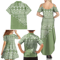 Fiji Marau na Kerisimasi Family Matching Summer Maxi Dress and Hawaiian Shirt Sage Green Tagimoucia Tapa Masi Tribal - Polynesian Pride