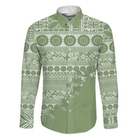 Fiji Marau na Kerisimasi Family Matching Summer Maxi Dress and Hawaiian Shirt Sage Green Tagimoucia Tapa Masi Tribal LT9 Dad's Shirt - Long Sleeve Green - Polynesian Pride