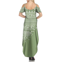 Fiji Marau na Kerisimasi Family Matching Summer Maxi Dress and Hawaiian Shirt Sage Green Tagimoucia Tapa Masi Tribal LT9 - Polynesian Pride