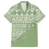 Fiji Marau na Kerisimasi Family Matching Tank Maxi Dress and Hawaiian Shirt Sage Green Tagimoucia Tapa Masi Tribal LT9 Dad's Shirt - Short Sleeve Green - Polynesian Pride