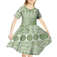 Fiji Marau na Kerisimasi Kid Short Sleeve Dress Sage Green Tagimoucia Tapa Masi Tribal - Polynesian Pride
