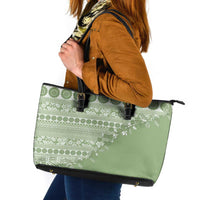 Fiji Marau na Kerisimasi Leather Tote Bag Sage Green Tagimoucia Tapa Masi Tribal - Polynesian Pride