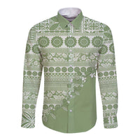 Fiji Marau na Kerisimasi Long Sleeve Button Shirt Sage Green Tagimoucia Tapa Masi Tribal - Polynesian Pride