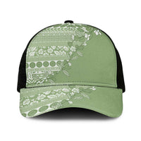 Fiji Marau na Kerisimasi Mesh Trucker Cap Sage Green Tagimoucia Tapa Masi Tribal LT9 One Size Black Green - Polynesian Pride
