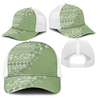 Fiji Marau na Kerisimasi Mesh Trucker Cap Sage Green Tagimoucia Tapa Masi Tribal LT9 - Polynesian Pride