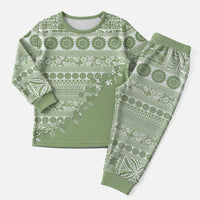 Fiji Marau na Kerisimasi Christmas Pajama Set Sage Green Tagimoucia Tapa Masi Tribal - Polynesian Pride