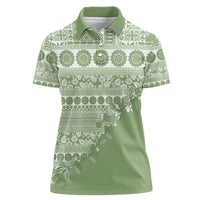 Fiji Marau na Kerisimasi Women Polo Shirt Sage Green Tagimoucia Tapa Masi Tribal - Polynesian Pride