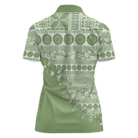 Fiji Marau na Kerisimasi Women Polo Shirt Sage Green Tagimoucia Tapa Masi Tribal LT9 - Polynesian Pride