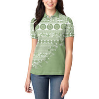Fiji Marau na Kerisimasi Women Polo Shirt Sage Green Tagimoucia Tapa Masi Tribal LT9 - Polynesian Pride