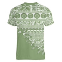 Fiji Marau na Kerisimasi Women V-Neck T-Shirt Sage Green Tagimoucia Tapa Masi Tribal LT9 - Polynesian Pride