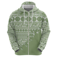 Fiji Marau na Kerisimasi Zip Hoodie Sage Green Tagimoucia Tapa Masi Tribal - Polynesian Pride