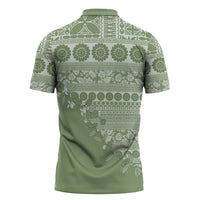 Fiji Marau na Kerisimasi Zipper Polo Shirt Sage Green Tagimoucia Tapa Masi Tribal - Polynesian Pride