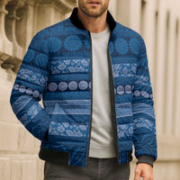 Fiji Marau na Kerisimasi Bomber Puffer Jacket Blue Tapa Masi Inspired Christmas - Polynesian Pride