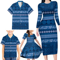 Fiji Marau na Kerisimasi Family Matching Long Sleeve Bodycon Dress and Hawaiian Shirt Blue Tapa Masi Inspired Christmas LT9 - Polynesian Pride