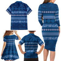 Fiji Marau na Kerisimasi Family Matching Long Sleeve Bodycon Dress and Hawaiian Shirt Blue Tapa Masi Inspired Christmas LT9 - Polynesian Pride