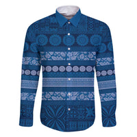 Fiji Marau na Kerisimasi Family Matching Long Sleeve Bodycon Dress and Hawaiian Shirt Blue Tapa Masi Inspired Christmas LT9 Dad's Shirt - Long Sleeve Blue - Polynesian Pride