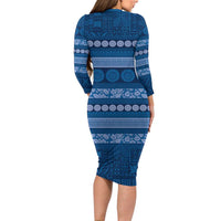 Fiji Marau na Kerisimasi Family Matching Long Sleeve Bodycon Dress and Hawaiian Shirt Blue Tapa Masi Inspired Christmas LT9 - Polynesian Pride