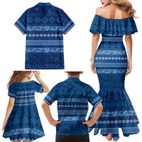 Fiji Marau na Kerisimasi Family Matching Mermaid Dress and Hawaiian Shirt Blue Tapa Masi Inspired Christmas LT9 - Polynesian Pride