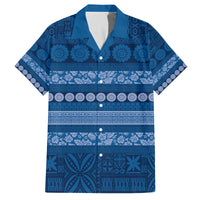 Fiji Marau na Kerisimasi Family Matching Off The Shoulder Long Sleeve Dress and Hawaiian Shirt Blue Tapa Masi Inspired Christmas LT9 Dad's Shirt - Short Sleeve Blue - Polynesian Pride