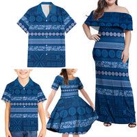 Fiji Marau na Kerisimasi Family Matching Off Shoulder Maxi Dress and Hawaiian Shirt Blue Tapa Masi Inspired Christmas LT9 - Polynesian Pride