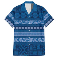 Fiji Marau na Kerisimasi Family Matching Off Shoulder Maxi Dress and Hawaiian Shirt Blue Tapa Masi Inspired Christmas LT9 Dad's Shirt - Short Sleeve Blue - Polynesian Pride