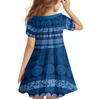 Fiji Marau na Kerisimasi Family Matching Off Shoulder Short Dress and Hawaiian Shirt Blue Tapa Masi Inspired Christmas LT9 - Polynesian Pride