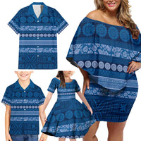 Fiji Marau na Kerisimasi Family Matching Off Shoulder Short Dress and Hawaiian Shirt Blue Tapa Masi Inspired Christmas LT9 - Polynesian Pride