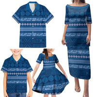 Fiji Marau na Kerisimasi Family Matching Puletasi and Hawaiian Shirt Blue Tapa Masi Inspired Christmas LT9 - Polynesian Pride