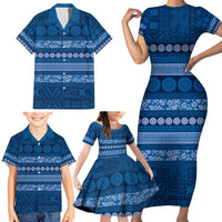 Fiji Marau na Kerisimasi Family Matching Short Sleeve Bodycon Dress and Hawaiian Shirt Blue Tapa Masi Inspired Christmas LT9 - Polynesian Pride